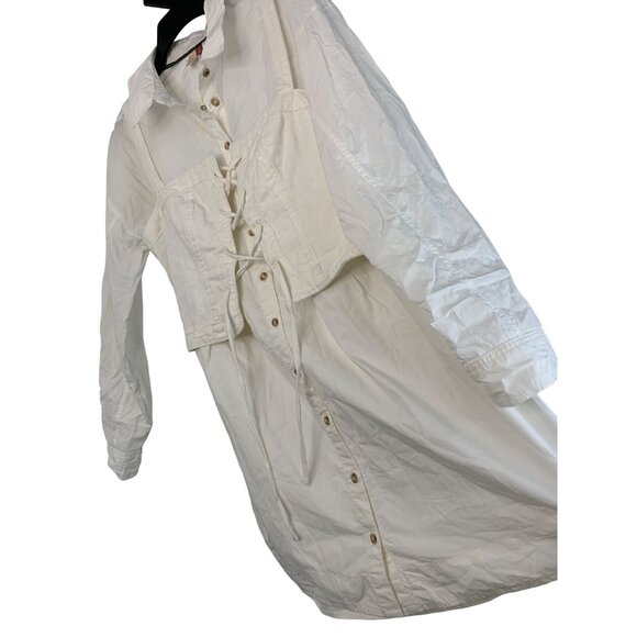 Pilcro Anthropologie White Button-Down Shirt Dress Linen Corset Top Medium 7799 - Picture 5 of 11